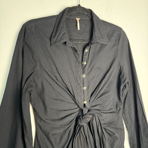 NOT FOR SALE Free People Eye Catchin' Dress Button Front Mini Linen Cotton Black - Picture 5 of 10